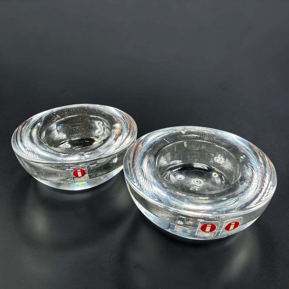 Iittala Finland Clear Glass Votive Tea Light Candle Holders Set of 2 MCM 3.5in